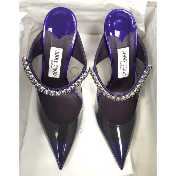 COPY - Jimmy Choo Bing 100 Womens Crystal Mules Heels Sandals Size 37.5, US 7.5… - Picture 4 of 5
